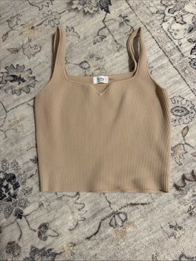 Blu ivy Wilfred Ribbed Square Neck Crop Tank in Taupe
